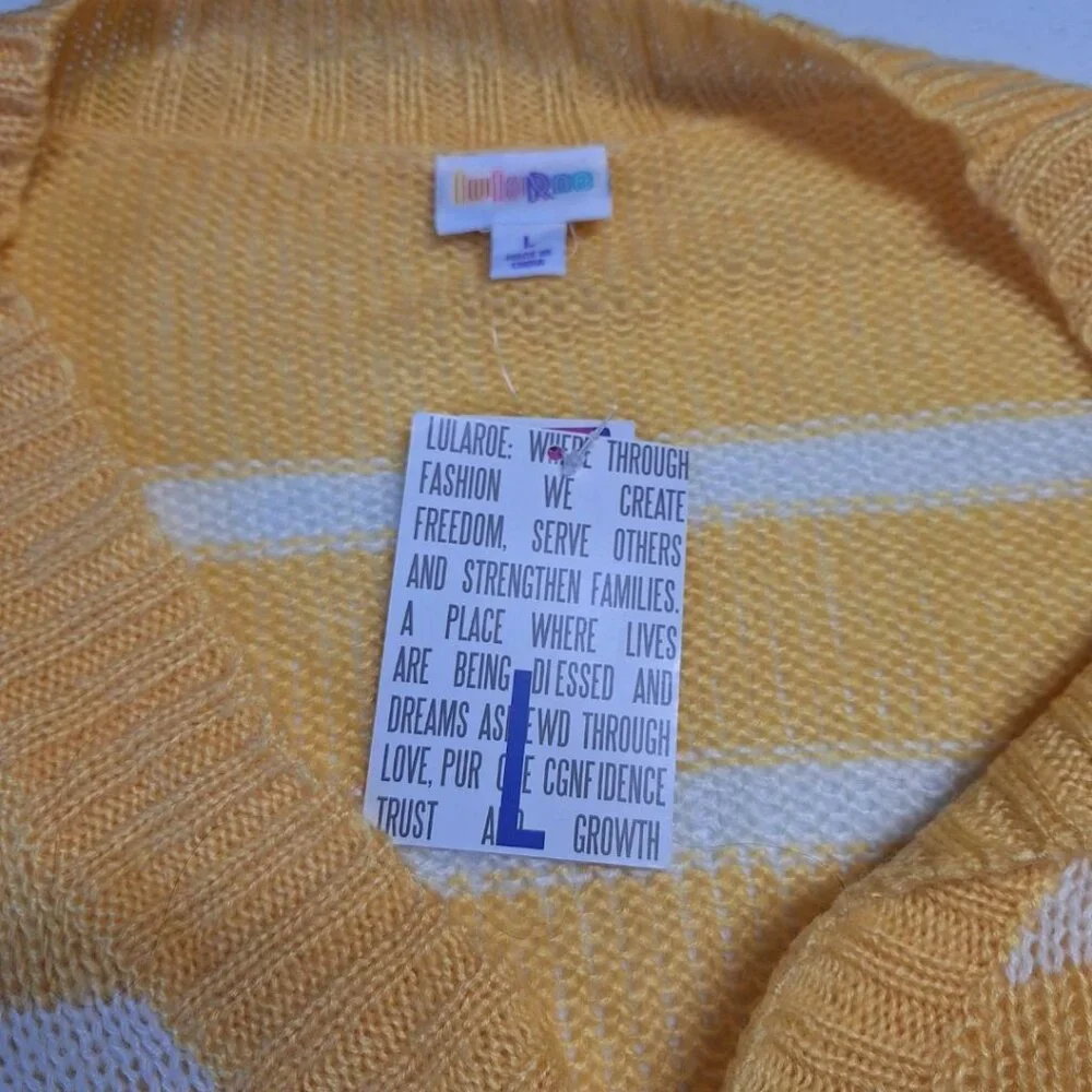 Lularoe Lucille Sweater Cardigan Yellow Stripe Womens Large Oversized Buttons - Picture 5 of 9
